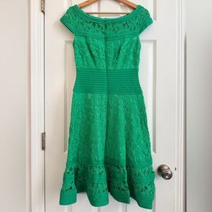 Tadashi Shoji Vibrant Green Lace Midi Dress